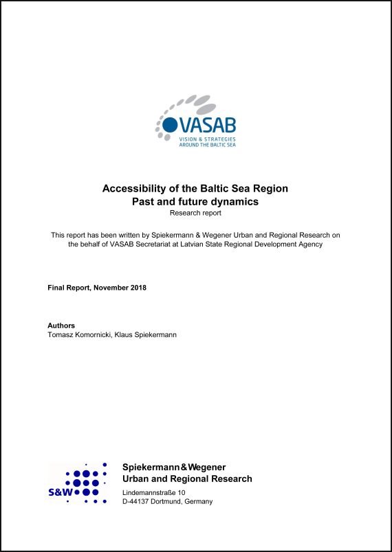Komornicki, , T., Spiekermann, K. (2018): Accessibility of the Baltic Sea Region. Past and future dynamics. Research Report. Riga, Dortmund: VASAB, S&W. 
